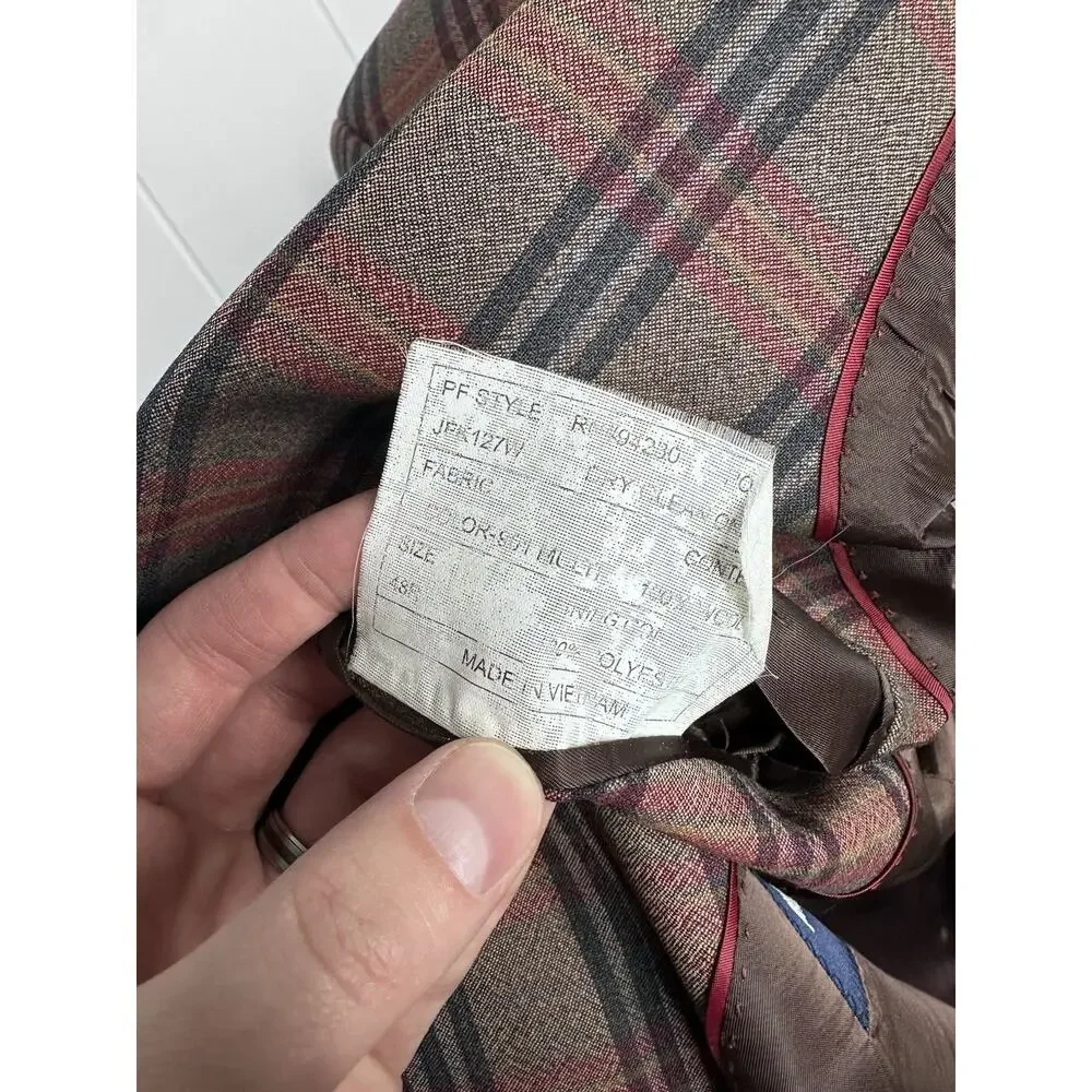 Paul Fredrick Multicolor Plaid Sport Coat Blazer - 48R - Olive Brown Elbow Patch